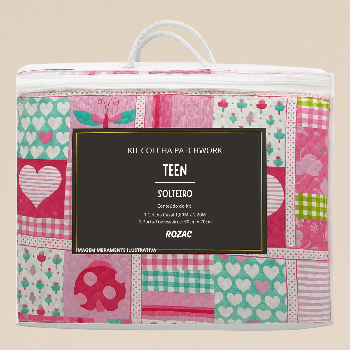 Kit de Cama Patchwork Teen Solteiro com 2 Peças Feminino Estampado Conforto e Qualidade 180X220 Sortido - Rozac