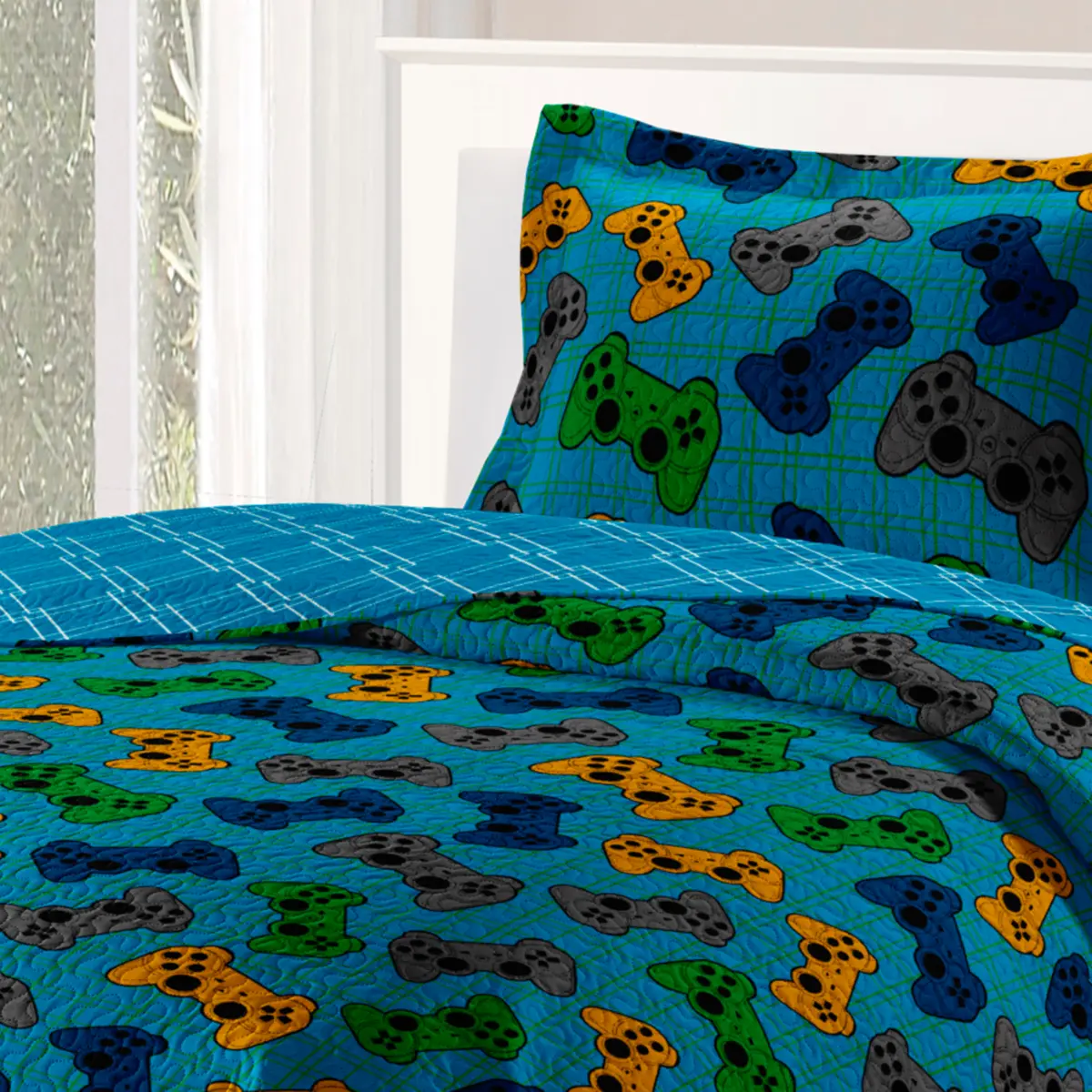 Kit de Cama Patchwork Teen Solteiro com 2 Peças Masculino Estampado Conforto e Qualidade 180X220 Sortido - Rozac