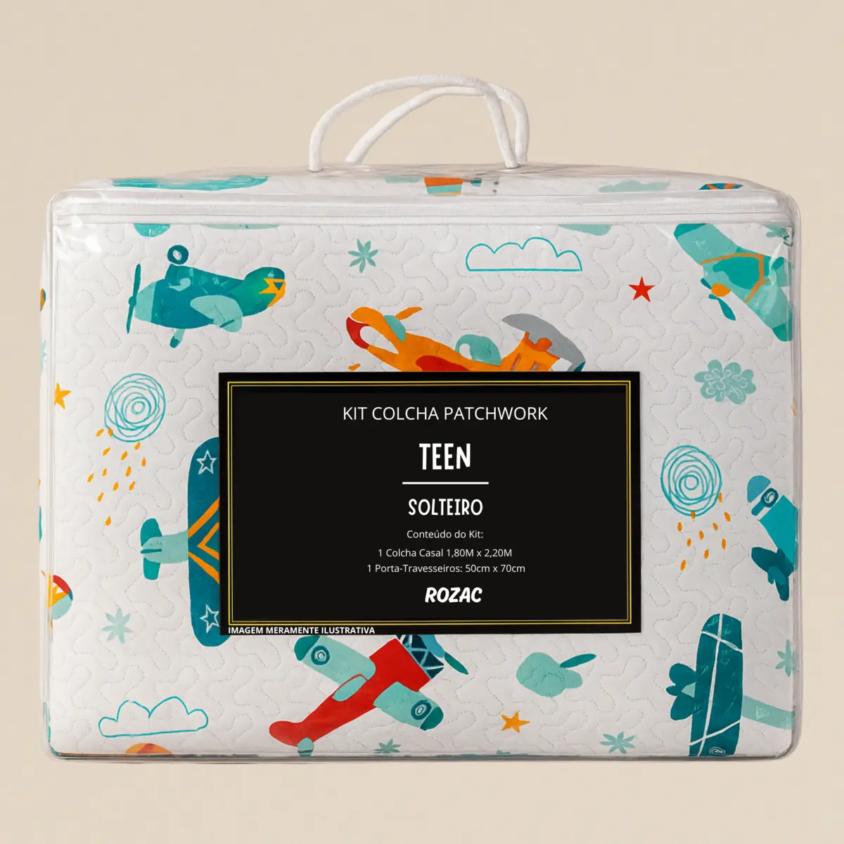 Kit de Cama Patchwork Teen Solteiro com 2 Peças Masculino Estampado Conforto e Qualidade 180X220 Sortido - Rozac