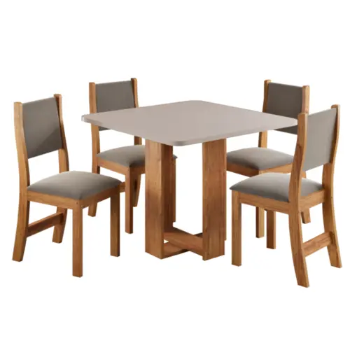 Conjunto de Mesa Oasis com 04 Cadeiras Sol Almofadada Mel/Blonde/Veludo - Viero