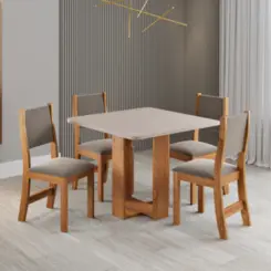 Conjunto de Mesa Oasis com 04 Cadeiras Sol Almofadada Mel/Blonde/Veludo - Viero