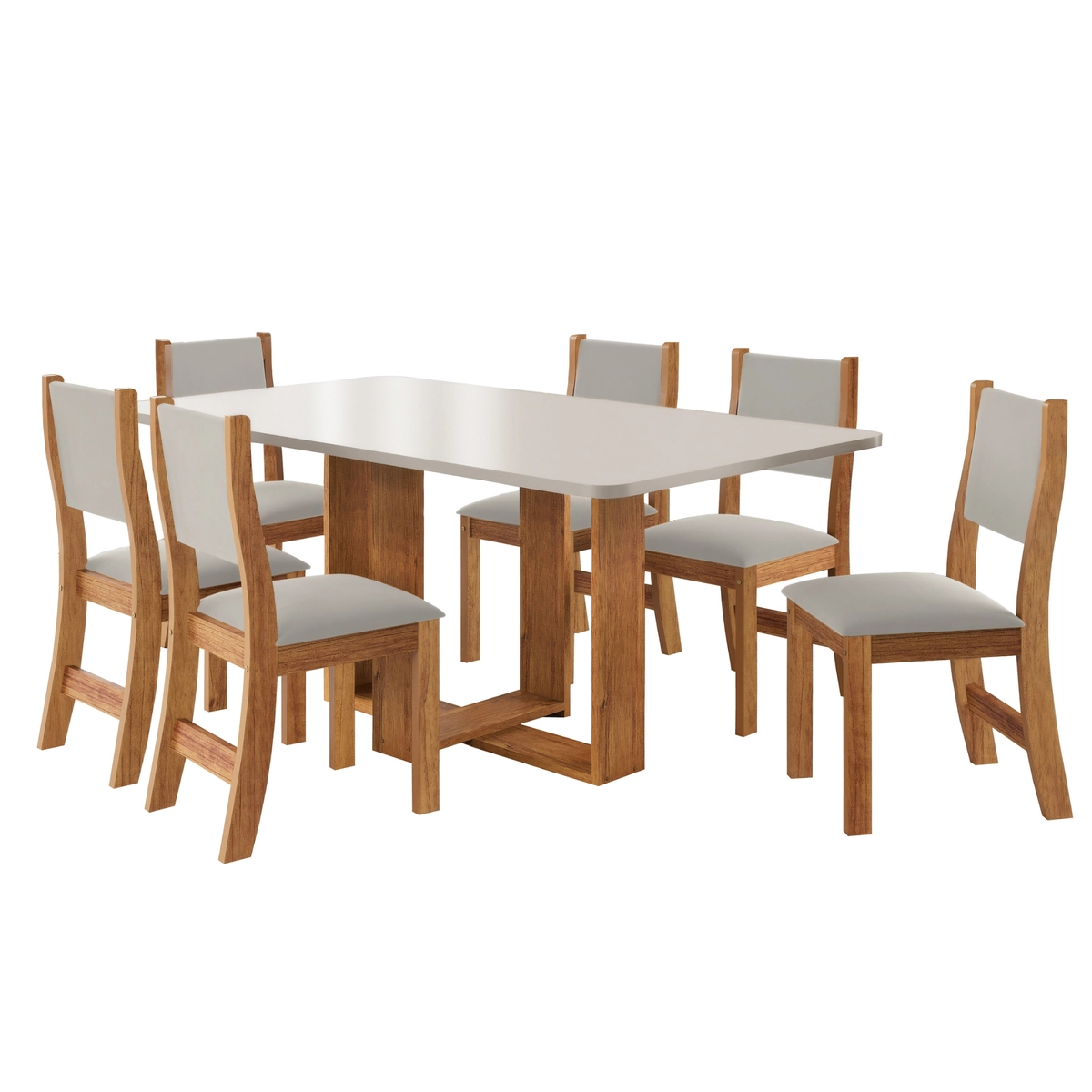 Conjunto de Mesa Luna com 06 Cadeiras Sol Almofadada Mel/Blonde/Veludo Perola - Viero