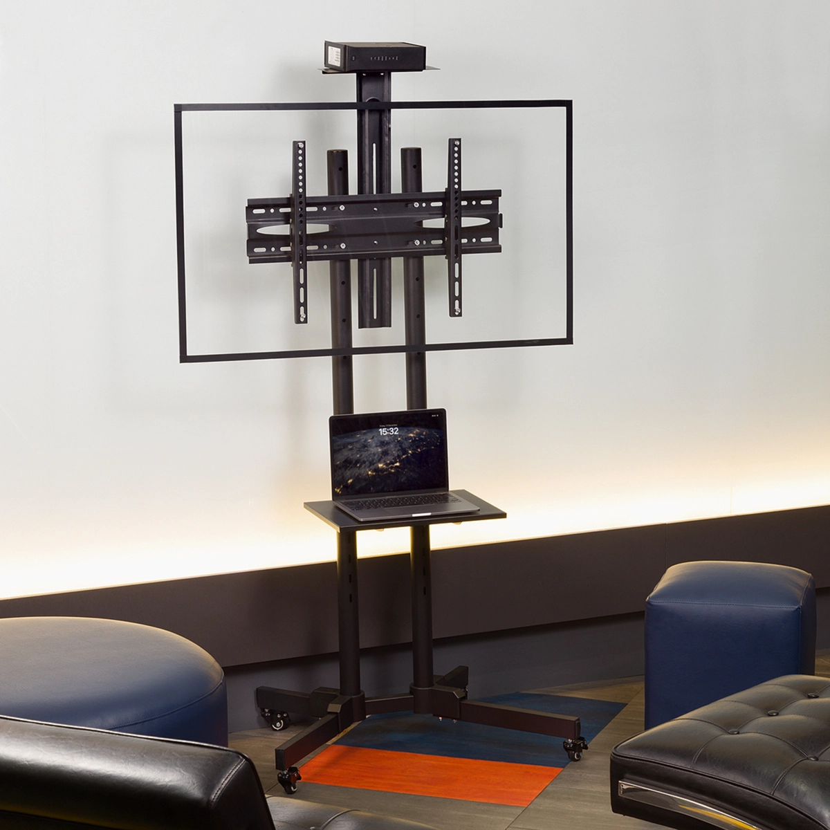 Suporte Com Bandeja, Ajuste de Altura e Rodízio Para TV 42'' a 65'' PED-4265-PR Preto - Multivisão