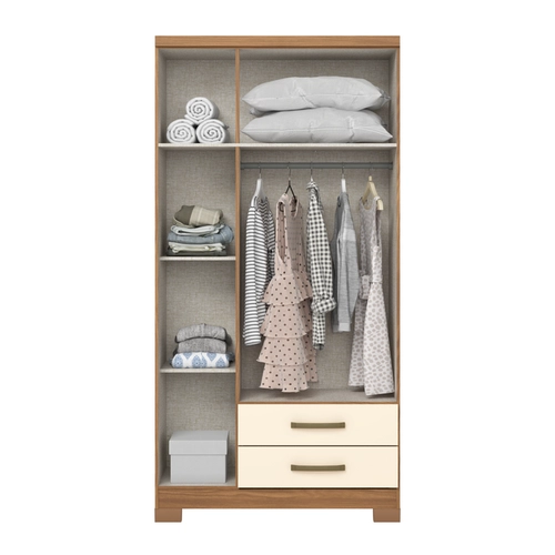 Roupeiro Açaí Solteiro com Chave 3 Portas 2 Gavetas DA133-127 Nature/Off White - Henn