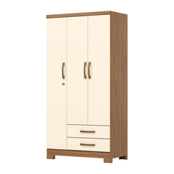 Roupeiro Açaí Solteiro com Chave 3 Portas 2 Gavetas DA133-127 Nature/Off White - Henn