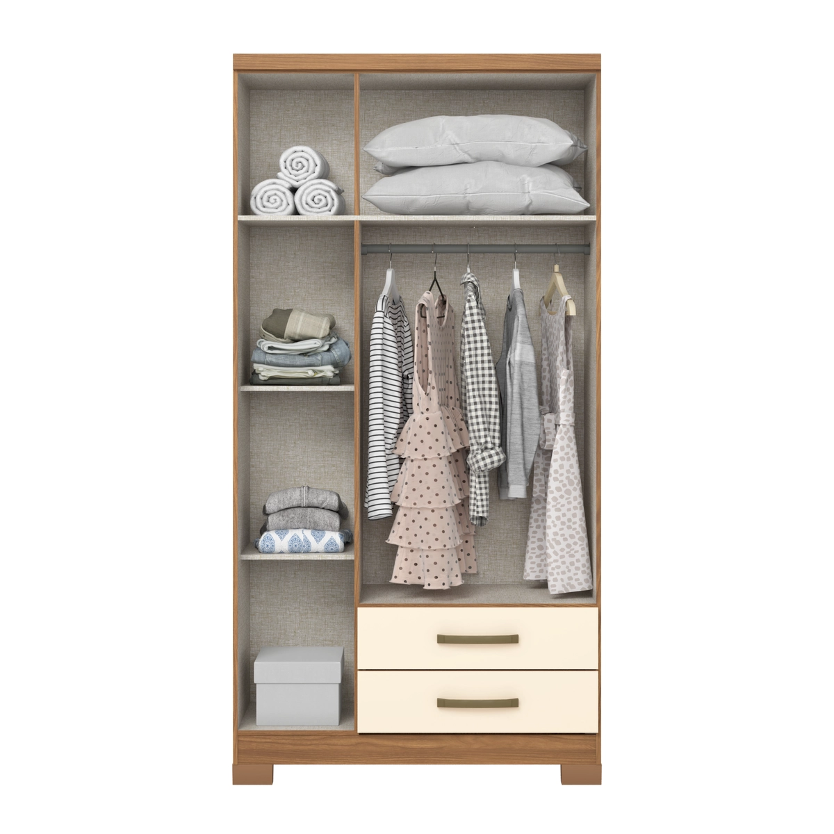 Roupeiro Açaí Solteiro com Chave 3 Portas 2 Gavetas DA133-127 Nature/Off White - Henn