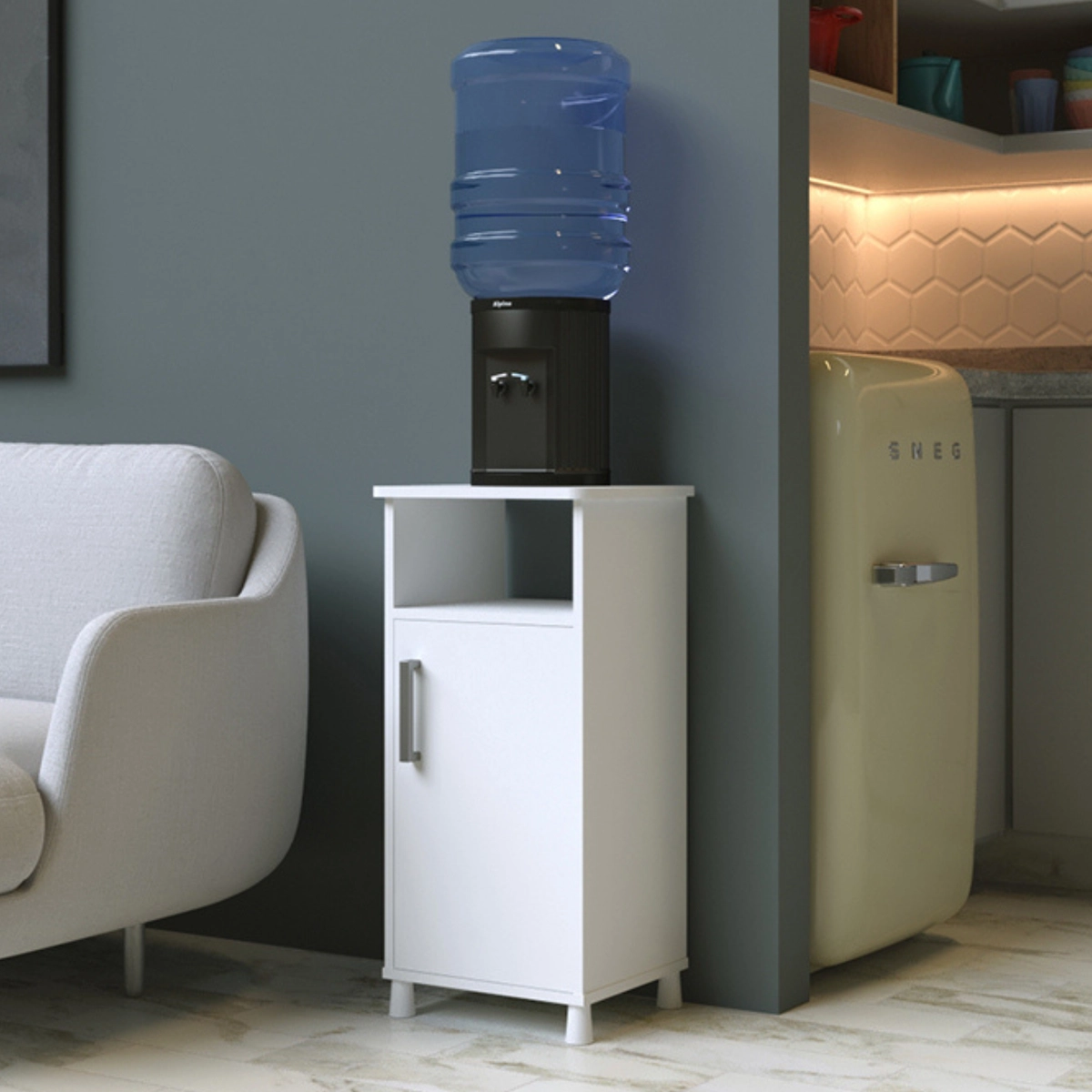Gabinete Para Filtro de Água Com 1 Porta 1 Prateleira GALLON-UV-BR Branco - Multivisão