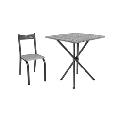 Conjunto de Mesa Slim com 04 Cadeiras Ana Tampo Granito Quadrado Tubo Craqueado 70cm Preto/Junco Manteiga - Ciplafe