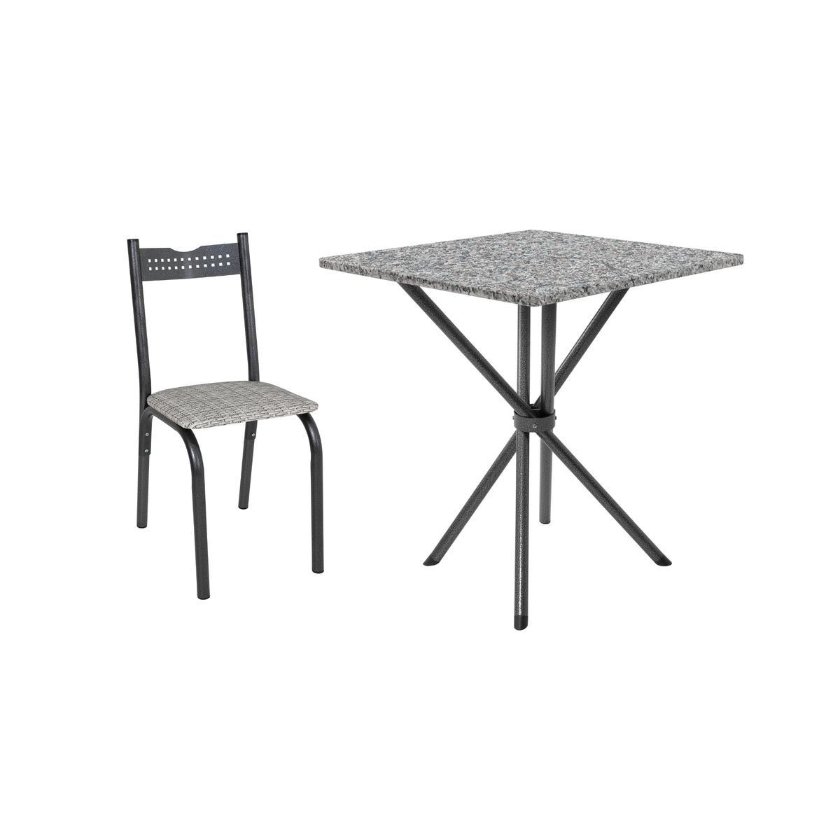 Conjunto de Mesa Slim com 04 Cadeiras Ana Tampo Granito Quadrado Tubo Craqueado 70cm Preto/Junco Manteiga - Ciplafe