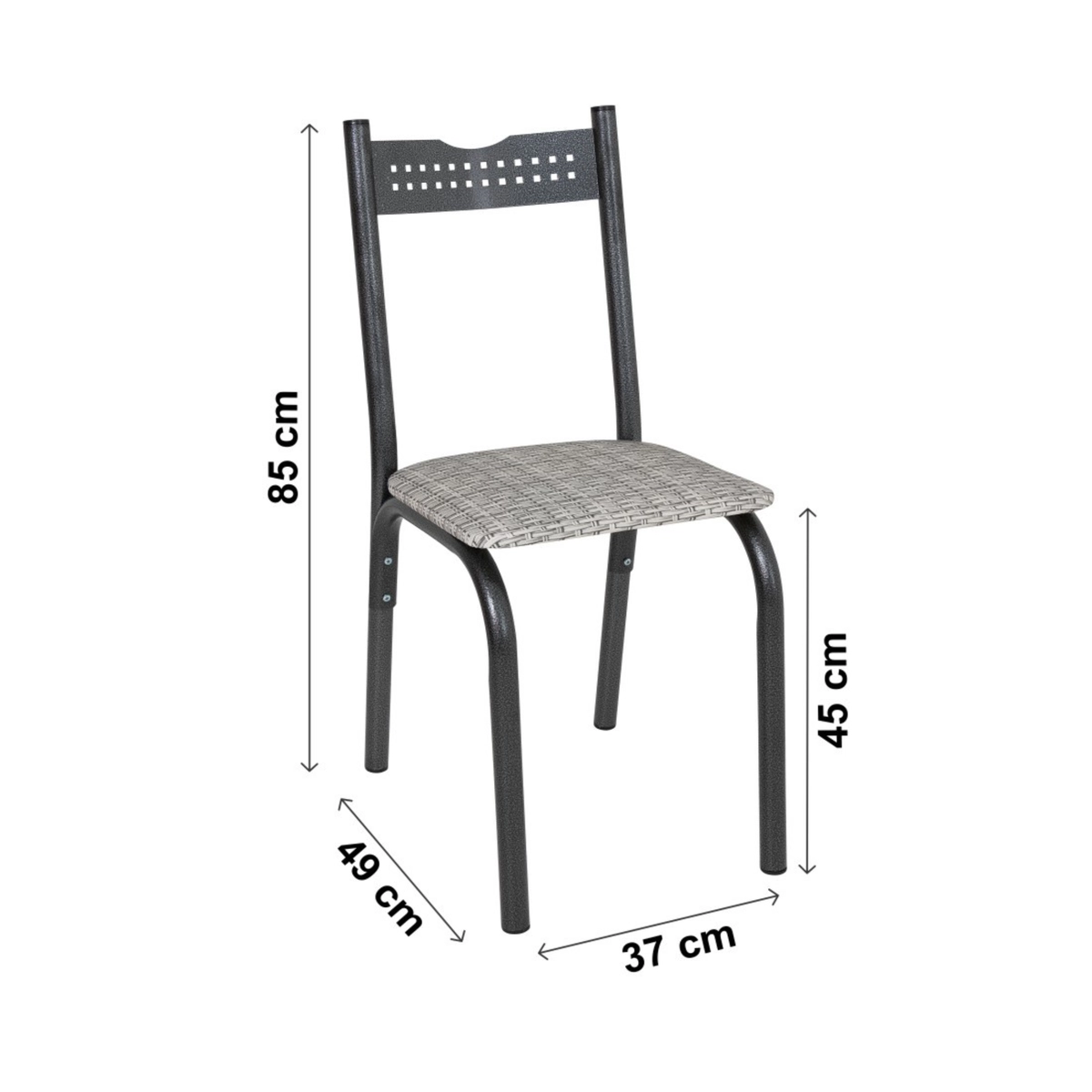 Conjunto de Mesa Slim com 04 Cadeiras Ana Tampo Granito Quadrado Tubo Craqueado 70cm Preto/Junco Manteiga - Ciplafe
