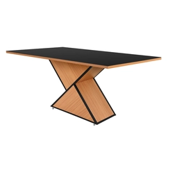 Conjunto de Mesa Egito com 06 Cadeiras Dubai Tampo de Vidro Tubo Fosco 160cm Preto/Freijó/Linho - Ciplafe
