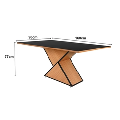 Conjunto de Mesa Egito com 06 Cadeiras Dubai Tampo de Vidro Tubo Fosco 160cm Preto/Freijó/Linho - Ciplafe