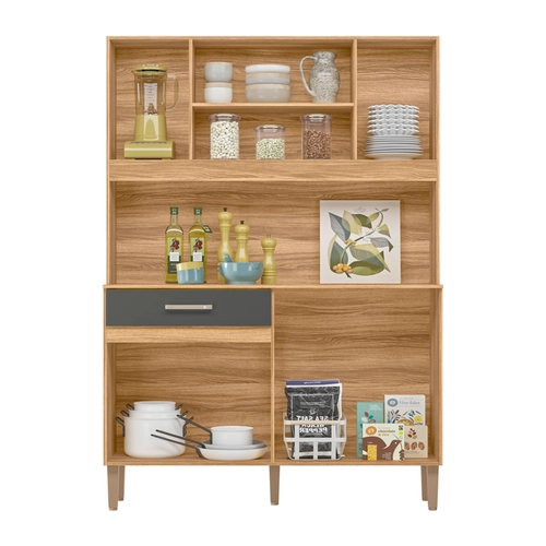 Kit Cozinha Magazin com 07 Portas 01 Gavetas Pés 1.20 Freijó/Chumbo - Nicioli