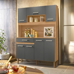 Kit Cozinha Magazin com 07 Portas 01 Gavetas Pés 1.20 Freijó/Chumbo - Nicioli