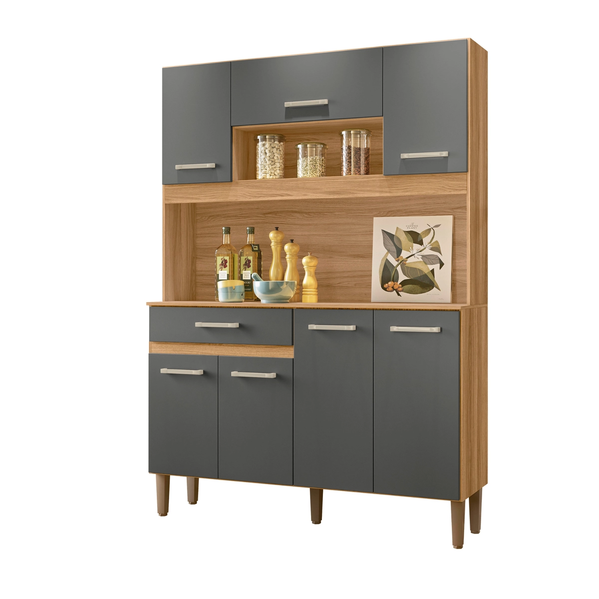 Kit Cozinha Magazin com 07 Portas 01 Gavetas Pés 1.20 Freijó/Chumbo - Nicioli