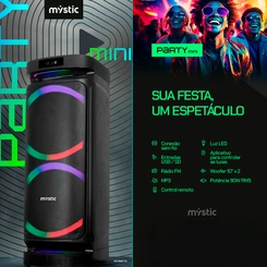Caixa de Som Amplificada Portátil USB, LED, Bluetooth 90W MYPAR779 127v Preto - Mystic