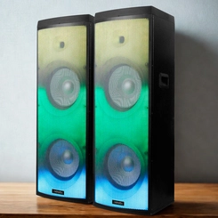 Caixa de Som Amplificada Portátil com 02 Par (L)+(R) USB, LED, Bluetooth + Microfone 100W MY-PS2000FL 127v Preto - Mystic