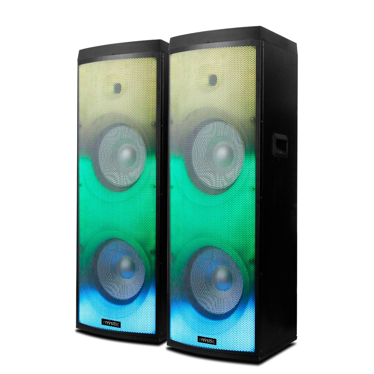Caixa de Som Amplificada Portátil com 02 Par (L)+(R) USB, LED, Bluetooth + Microfone 100W MY-PS2000FL 127v Preto - Mystic