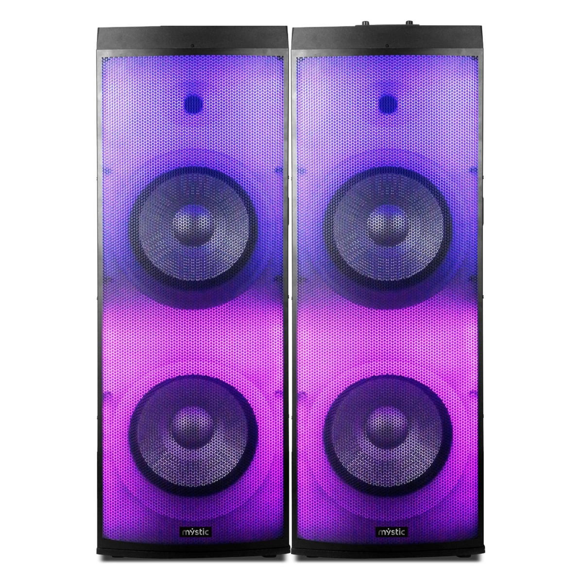 Caixa de Som Amplificada Portátil com 02 Par (L)+(R) USB, LED, Bluetooth + Microfone 100W MY-PS2000FL 127v Preto - Mystic