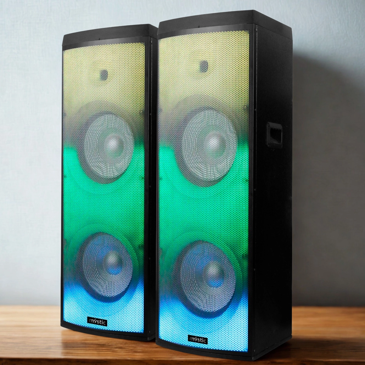 Caixa de Som Amplificada Portátil com 02 Par (L)+(R) USB, LED, Bluetooth + Microfone 100W MY-PS2000FL 127v Preto - Mystic