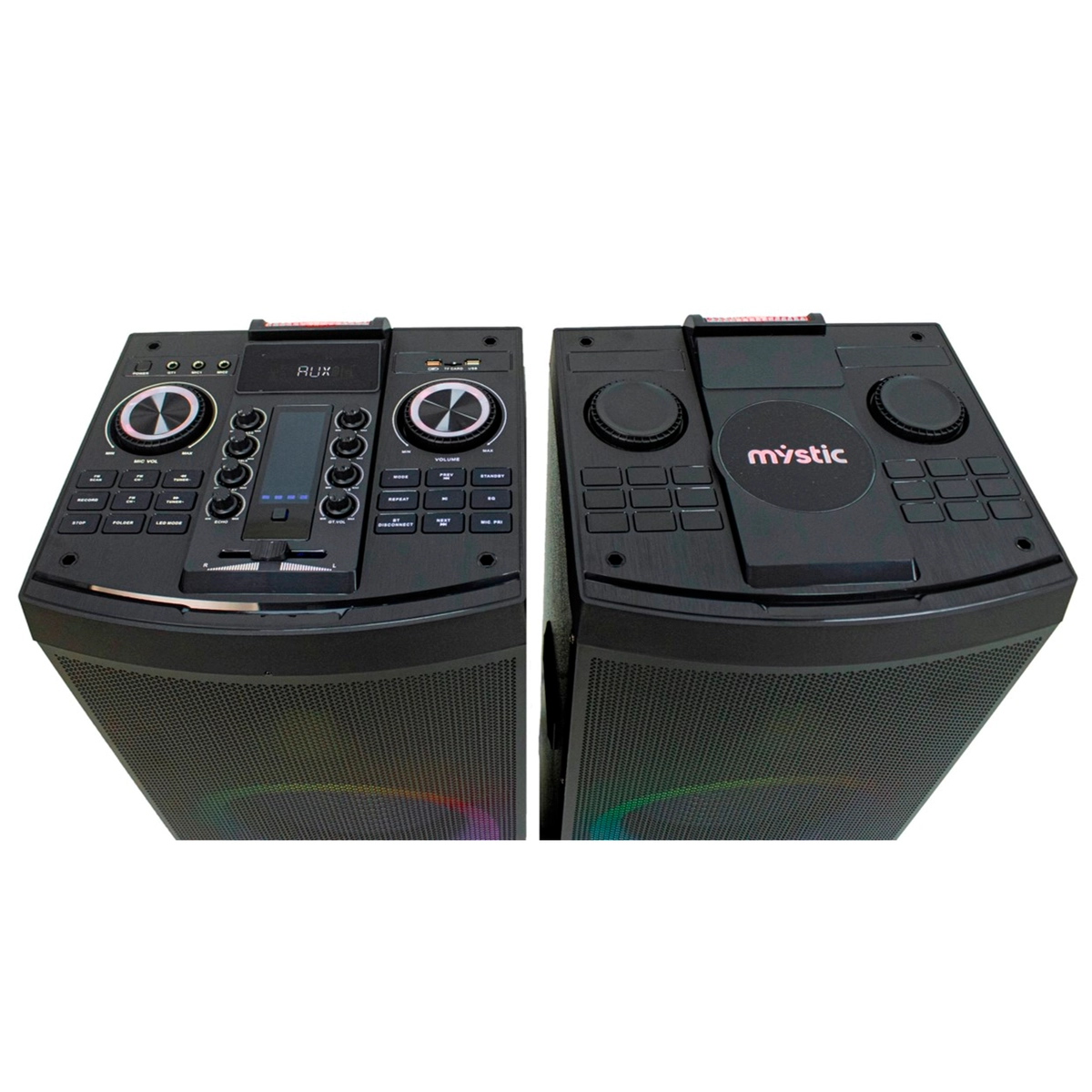 Caixa de Som Amplificada Portátil com 02 Par (L)+(R) USB, LED, Bluetooth + Microfone 100W MY-PS2000FL 127v Preto - Mystic