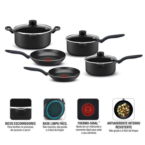 Jogo de Panela Elegance Limited com 05 Peças Revestimento Antiaderente Alumínio R4B1JIC21 Preto - Rochedo