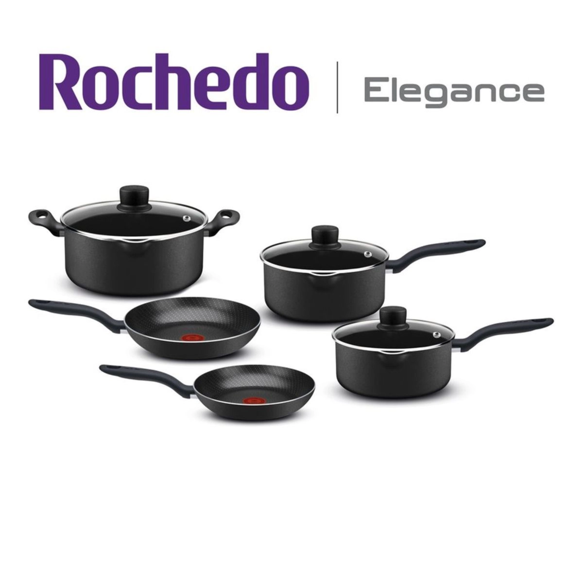 Jogo de Panela Elegance Limited com 05 Peças Revestimento Antiaderente Alumínio R4B1JIC21 Preto - Rochedo