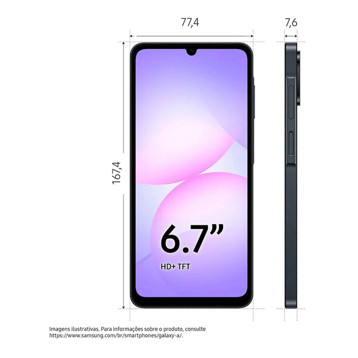 Smartphone Galaxy A07 128GB, 4GB, Câmera 50MP, Tela 6.7, Proteção IP54, Processador 6NM SM-A075MZKRZTO Preto - Samsung