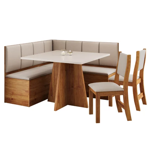 Conjunto de Mesa Malta Canto com 02 Cadeiras Sol Mel/Blonde/Linho/Bronze - Viero