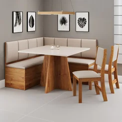 Conjunto de Mesa Malta Canto com 02 Cadeiras Sol Mel/Blonde/Linho/Bronze - Viero