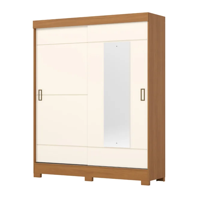 Roupeiro Briz com Espelho 2 Portas Deslizantes 2  gavetas B66-138 Castanho HP/Off White - Henn
