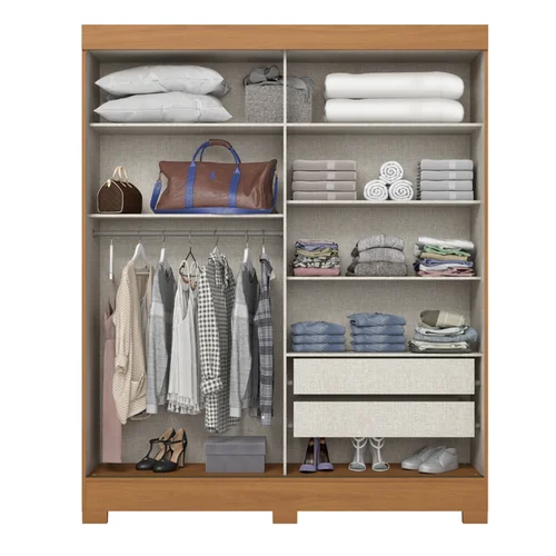 Roupeiro Briz com Espelho 2 Portas Deslizantes 2  gavetas B66-138 Castanho HP/Off White - Henn