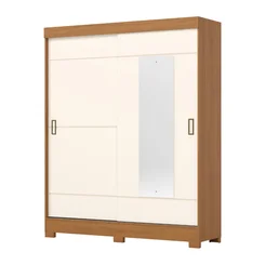 Roupeiro Briz com Espelho 2 Portas Deslizantes 2  gavetas B66-138 Castanho HP/Off White - Henn