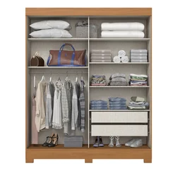 Roupeiro Briz com Espelho 2 Portas Deslizantes 2  gavetas B66-138 Castanho HP/Off White - Henn