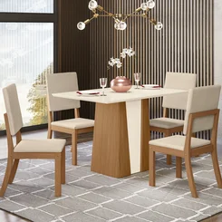 Conjunto de mesa 4 cadeiras Orus SE714-507 Cadeira Milla Nature/Off White Linho