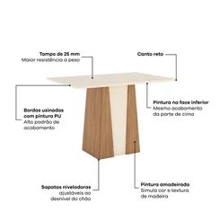 Conjunto de mesa 4 cadeiras Orus SE714-507 Cadeira Milla Nature/Off White Linho