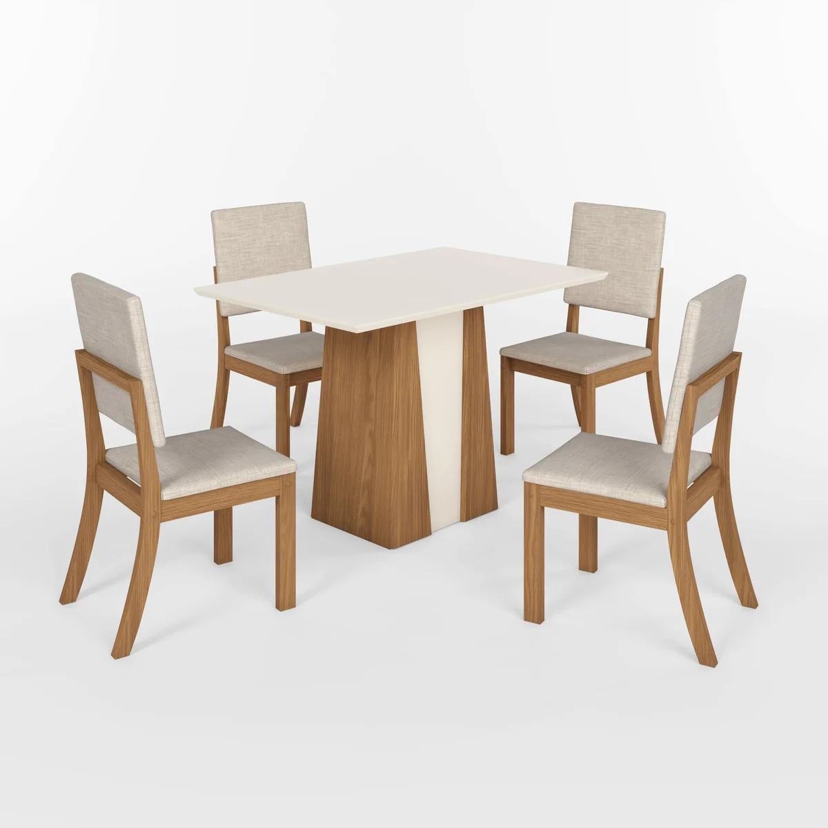 Conjunto de mesa 4 cadeiras Orus SE714-507 Cadeira Milla Nature/Off White Linho