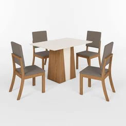 Conjunto de mesa 4 Cadeiras Orus SE714-522 Cadeira Milla Nature/Off White
