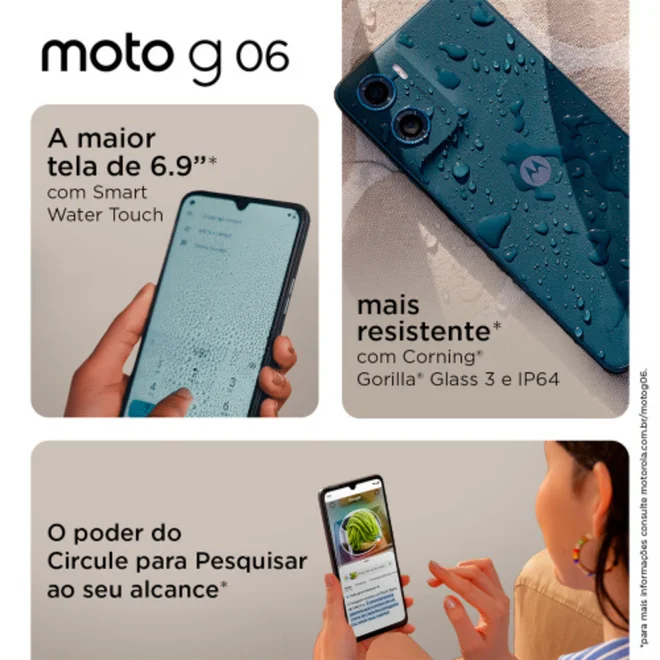 Celular Motorola MOTO G06 128GB PB9U000BR Azul