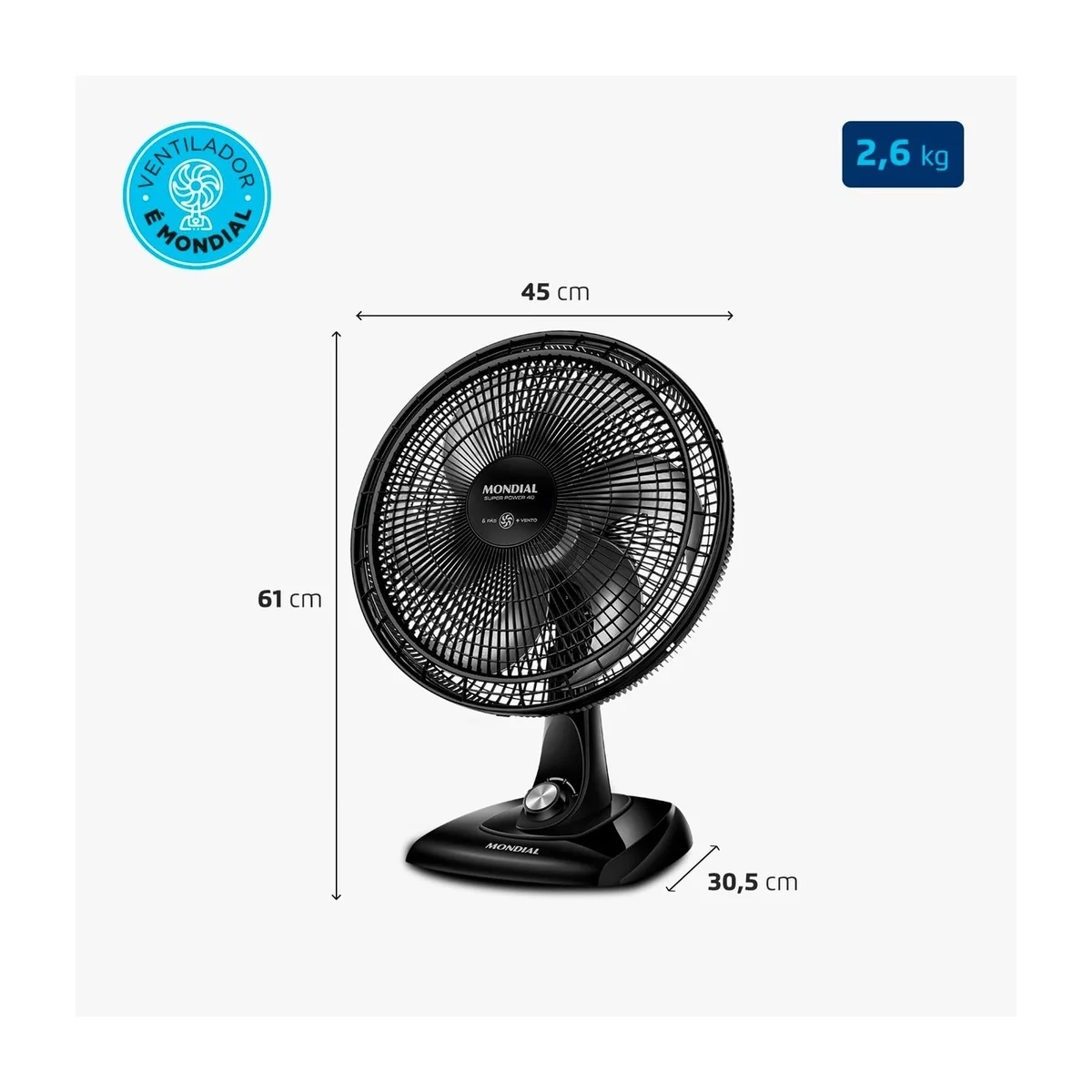 Ventilador Mesa Mondial 40cm 140W 6 Pás VSP-40-B AP / MT