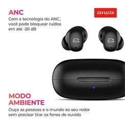 Fone de Ouvido Earbud AIWA AWS-EB-03-B Bluetooth Bivolt IPX5 ANC - AP / MT