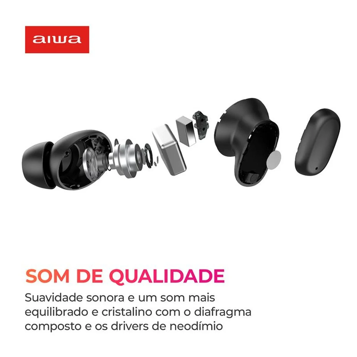 Fone de Ouvido Earbud AIWA AWS-EB-03-B Bluetooth Bivolt IPX5 ANC - AP / MT