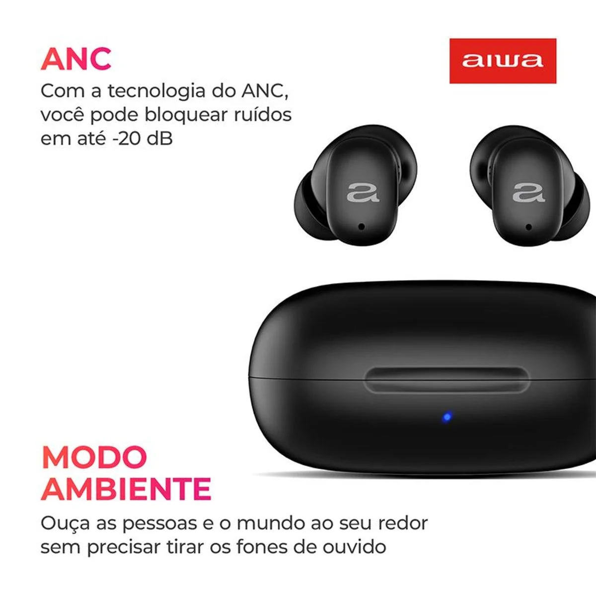Fone de Ouvido Earbud AIWA AWS-EB-03-B Bluetooth Bivolt IPX5 ANC - AP / MT