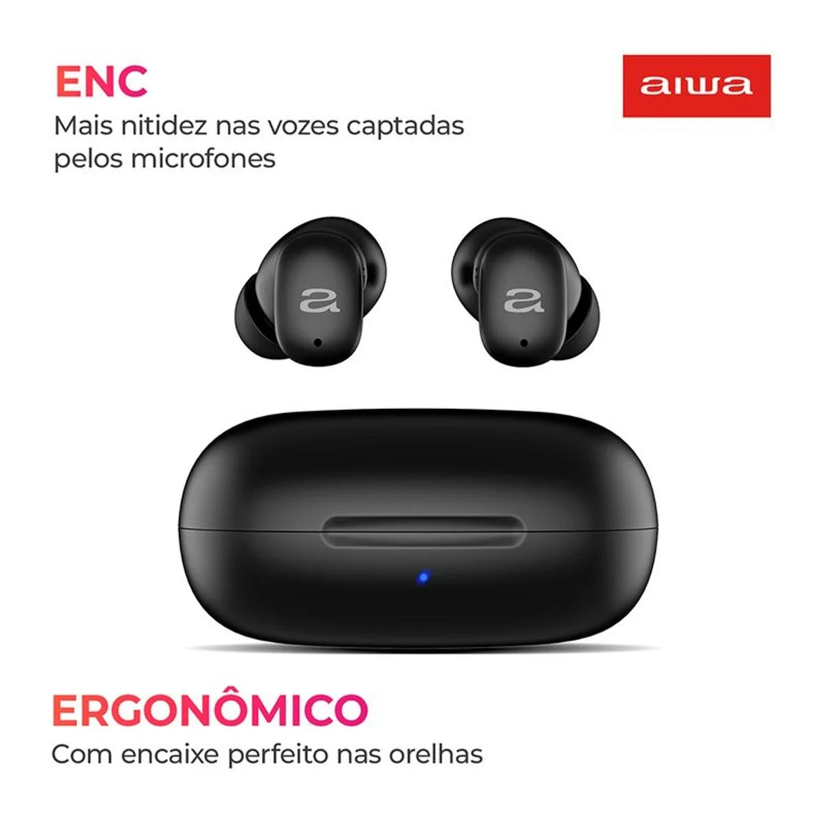 Fone de Ouvido Earbud AIWA AWS-EB-03-B Bluetooth Bivolt IPX5 ANC - AP / MT