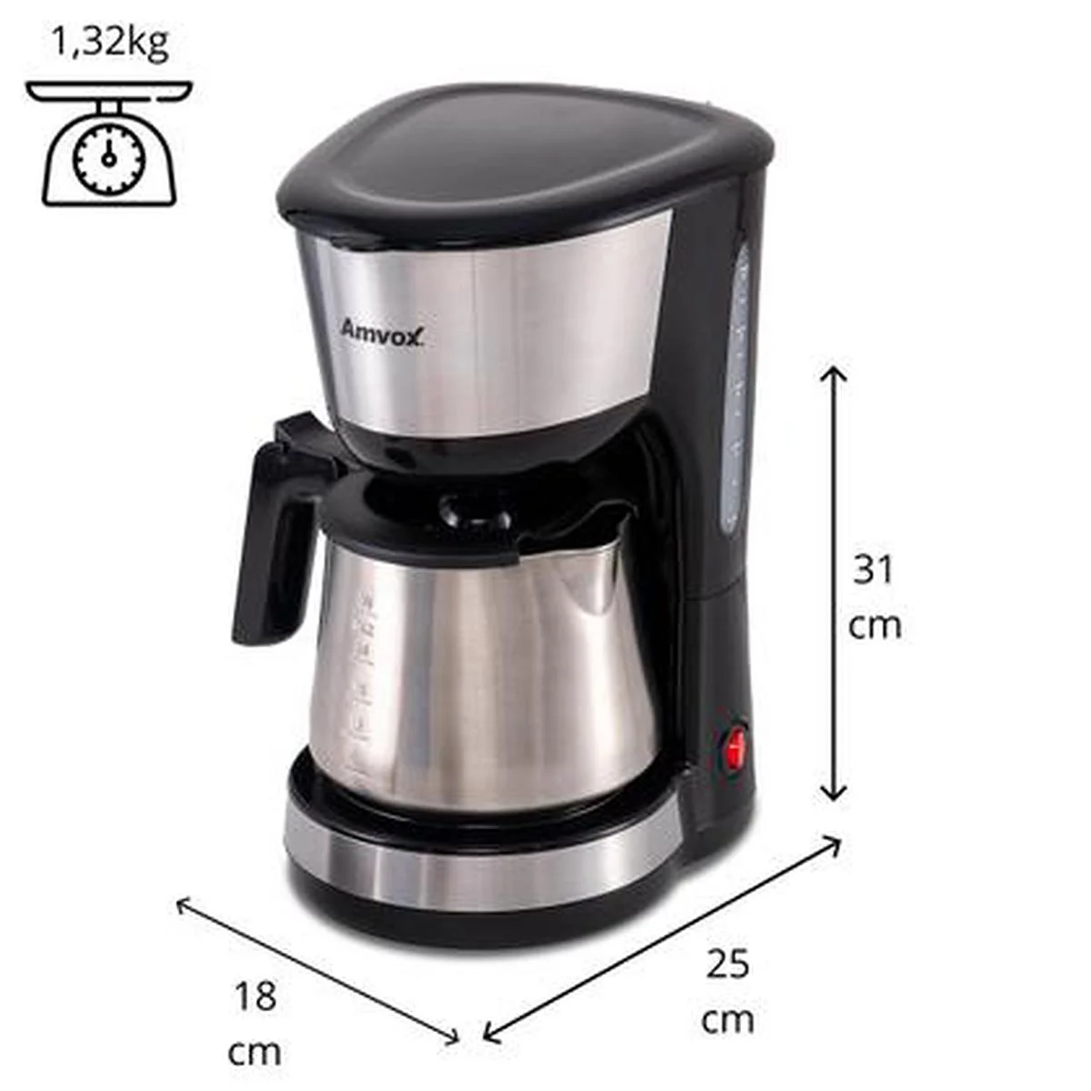 Cafeteira Elétrica Amvox ACF 927 900W 30 Xícaras 1,5L Preto/Inox 110V AP/MT