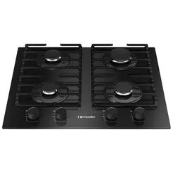 Cooktop Mueller 4 Bocas a Gás Mesa de Vidro com Grade Dupla MCG4BM Bivolt Preto AP/MT