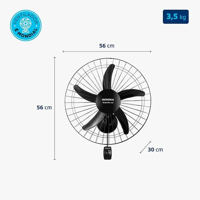 Ventilador de Parede Mondial Turbo Pro NVP-PRO-50 50cm 127V AP/MT