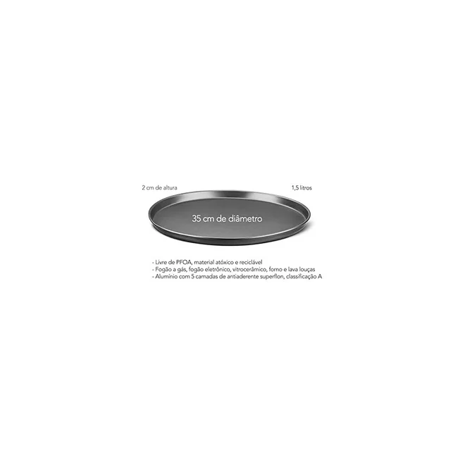 Forma para Pizza Lisa N35 35cm Antiaderente Grafite MTA - AP / MT