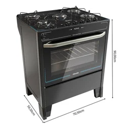 Fogão Braslar Horus Top Control 5 Bocas Mesa de Vidro Preto Automático - AP / MT