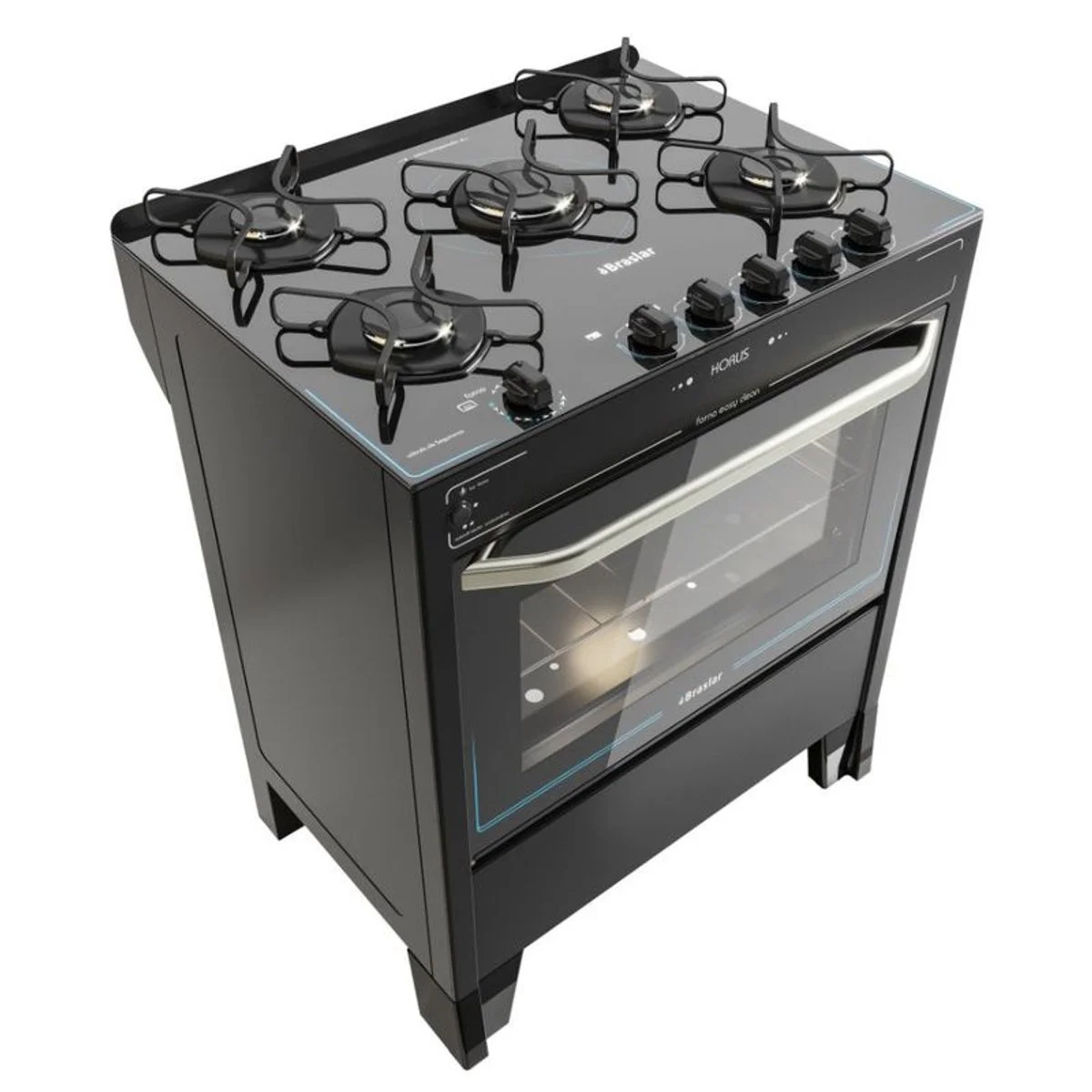 Fogão Braslar Horus Top Control 5 Bocas Mesa de Vidro Preto Automático - AP / MT